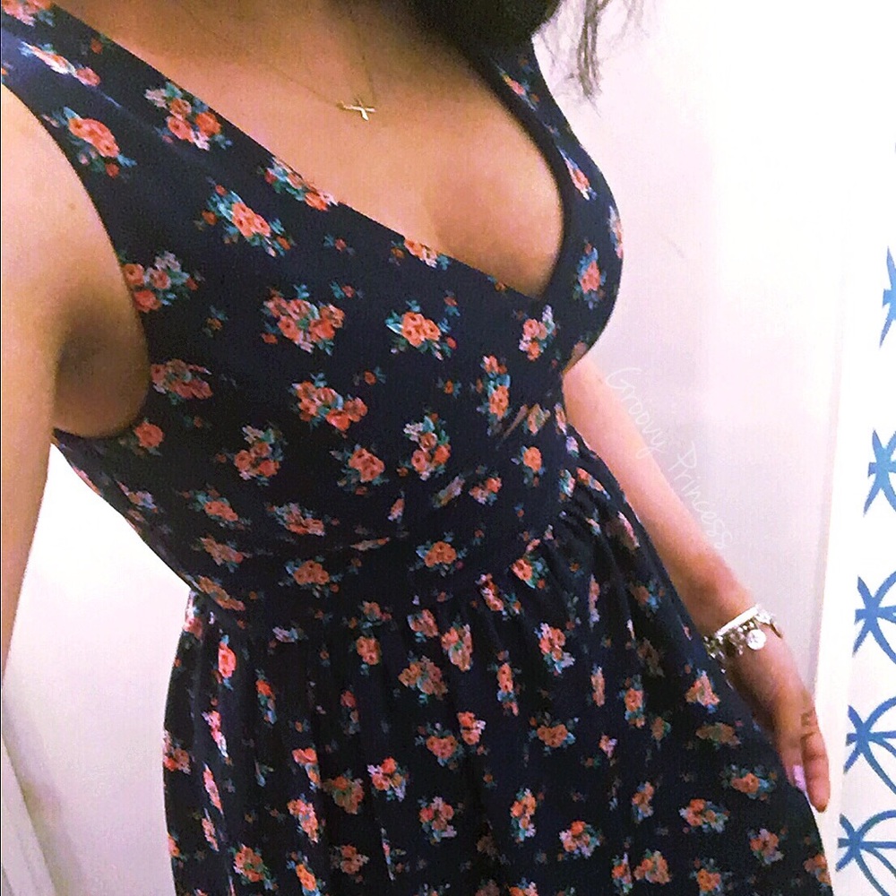 Navy Blue Floral Cocktail Dress